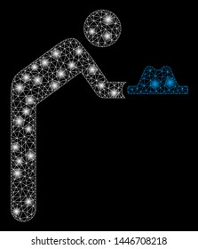Bright mesh concierge with hat with glow effect. Abstract illuminated model of concierge with hat icon.