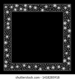 Bright mesh contour square with glare effect. Abstract illuminated model of contour square icon.