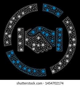 Bright mesh cooperation handshake diagram with glow effect. Abstract illuminated model of cooperation handshake diagram icon.