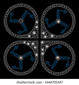 Bright mesh copter screws rotation with glow effect. Abstract illuminated model of copter screws rotation icon.