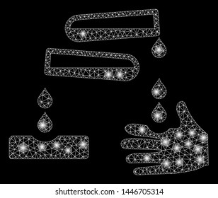 Bright mesh corrosive drops with glow effect. Abstract illuminated model of corrosive drops icon. Shiny wire carcass polygonal mesh corrosive drops abstraction in vector format on a black background.