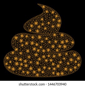 Bright mesh crap with glare effect. Abstract illuminated model of crap icon. Shiny wire frame triangular mesh crap abstraction in vector format on a black background.