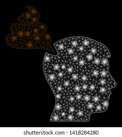 Bright mesh crap thinking person with lightspot effect. Abstract illuminated model of crap thinking person icon.