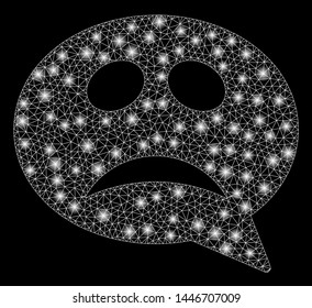 Bright mesh crisis smiley message with glare effect. Abstract illuminated model of crisis smiley message icon.