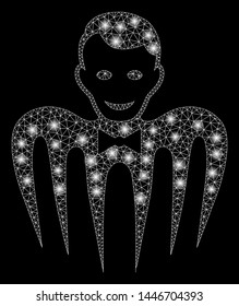 Bright mesh croupier monster with lightspot effect. Abstract illuminated model of croupier monster icon.