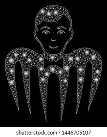Bright mesh croupier spectre monster with lightspot effect. Abstract illuminated model of croupier spectre monster icon.