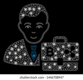 Bright mesh cryptocurrency accounter with glow effect. Abstract illuminated model of cryptocurrency accounter icon.