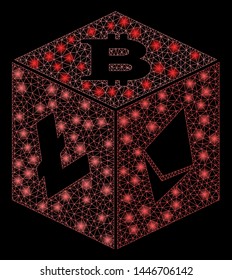 Bright mesh cryptocurrency dice with lightspot effect. Abstract illuminated model of cryptocurrency dice icon.