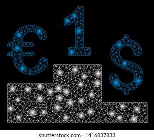 Bright mesh currency competition with glare effect. Abstract illuminated model of currency competition icon.