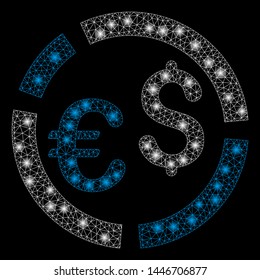 Bright mesh currency diagram with glare effect. Abstract illuminated model of currency diagram icon.