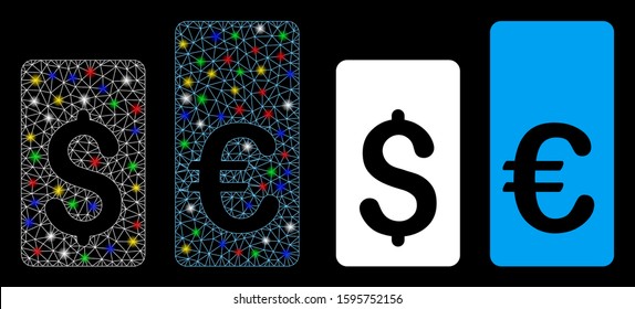 Bright mesh currency rate bars icon with glow effect. Abstract illuminated model of currency rate bars. Shiny wire carcass polygonal mesh currency rate bars icon.