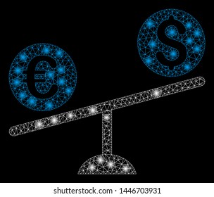 Bright mesh currency trade swing with lightspot effect. Abstract illuminated model of currency trade swing icon.