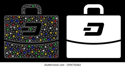 Bright mesh Dash accounting case icon with glitter effect. Abstract illuminated model of Dash accounting case. Shiny wire frame triangular mesh Dash accounting case icon.