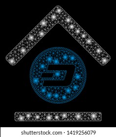 Bright mesh Dash bank with glare effect. Abstract illuminated model of Dash bank icon. Shiny wire carcass polygonal mesh Dash bank abstraction in vector format on a black background.