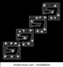 Bright mesh Dash block chain with lightspot effect. Abstract illuminated model of Dash block chain icon.