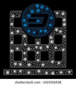 Bright mesh Dash company building with glow effect. Abstract illuminated model of Dash company building icon.