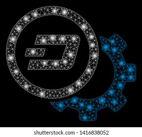 Bright mesh Dash configuration gear with glare effect. Abstract illuminated model of Dash configuration gear icon.