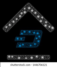 Bright mesh Dash garage with lightspot effect. Abstract illuminated model of Dash garage icon. Shiny wire carcass triangular network Dash garage abstraction in vector format on a black background.
