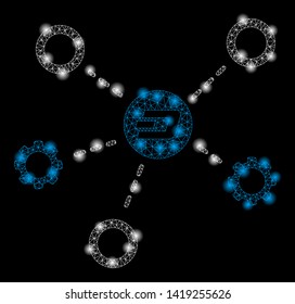 Bright mesh Dash network structure with glare effect. Abstract illuminated model of Dash network structure icon.