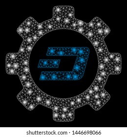 Bright mesh Dash options gear with glare effect. Abstract illuminated model of Dash options gear icon.