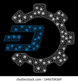 Bright mesh Dash process gear with glare effect. Abstract illuminated model of Dash process gear icon.