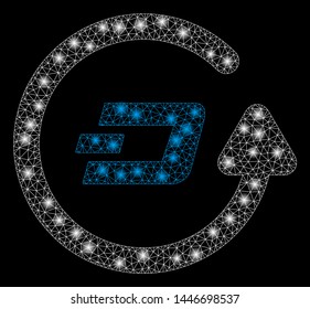 Bright mesh Dash refund with glow effect. Abstract illuminated model of Dash refund icon. Shiny wire frame polygonal network Dash refund abstraction in vector format on a black background.