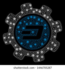 Bright mesh Dash settings gear with glow effect. Abstract illuminated model of Dash settings gear icon.