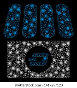 Bright mesh Dash shop with glare effect. Abstract illuminated model of Dash shop icon. Shiny wire frame polygonal mesh Dash shop abstraction in vector format on a black background.