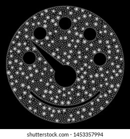 Bright mesh dashboard with glare effect. Abstract illuminated model of dashboard icon. Shiny wire carcass triangular mesh dashboard abstraction in vector format on a black background.