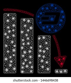 Bright mesh Dashcoin epic fall chart with lightspot effect. Abstract illuminated model of Dashcoin epic fall chart icon.