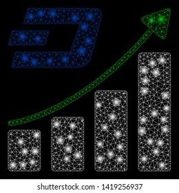 Bright mesh Dashcoin growing trend with glare effect. Abstract illuminated model of Dashcoin growing trend icon.