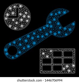 Bright mesh date and time setup with glare effect. Abstract illuminated model of date and time setup icon.