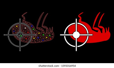 Bright mesh dead flea icon with glitter effect. Abstract illuminated model of dead flea. Shiny wire frame triangular mesh dead flea icon. Vector abstraction on a black background.