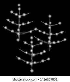 Bright mesh dead forest with glare effect. Abstract illuminated model of dead forest icon. Shiny wire carcass triangular mesh dead forest abstraction in vector format on a black background.