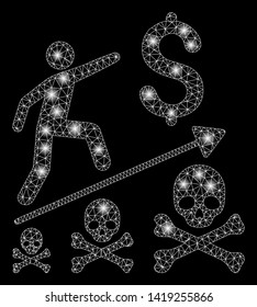 Bright mesh deadly business achievement with glare effect. Abstract illuminated model of deadly business achievement icon.