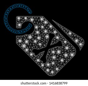 Bright mesh death bones tags with glare effect. Abstract illuminated model of death bones tags icon.