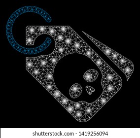Bright mesh death skull tags with glow effect. Abstract illuminated model of death skull tags icon.