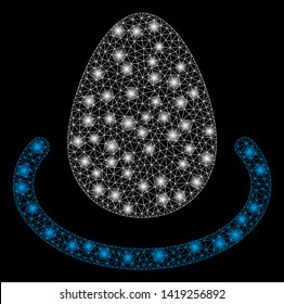Bright mesh deposit egg with glow effect. Abstract illuminated model of deposit egg icon. Shiny wire carcass triangular mesh deposit egg abstraction in vector format on a black background.