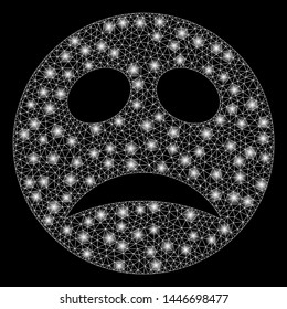 Bright mesh depression smiley with lightspot effect. Abstract illuminated model of depression smiley icon.
