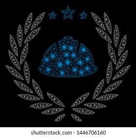 Bright mesh developer laureal wreath with glow effect. Abstract illuminated model of developer laureal wreath icon.