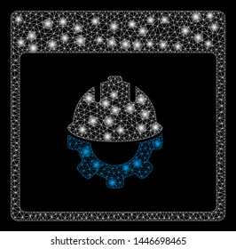 Bright mesh development calendar page with lightspot effect. Abstract illuminated model of development calendar page icon.