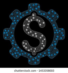 Bright mesh development price with glow effect. Abstract illuminated model of development price icon.