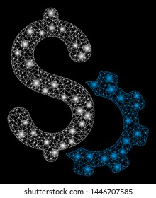 Bright mesh development price with lightspot effect. Abstract illuminated model of development price icon.
