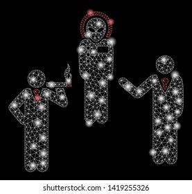 Bright mesh dialog with alien with glare effect. Abstract illuminated model of dialog with alien icon.