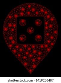 Bright mesh dice casino marker with glow effect. Abstract illuminated model of dice casino marker icon.