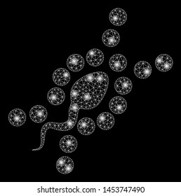 Bright mesh DNA replication with glow effect. Abstract illuminated model of DNA replication icon. Shiny wire carcass triangular mesh DNA replication. Vector abstraction on a black background.