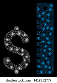 Bright mesh dollar rate with glare effect. Abstract illuminated model of dollar rate icon. Shiny wire frame triangular mesh dollar rate. Vector abstraction on a black background.