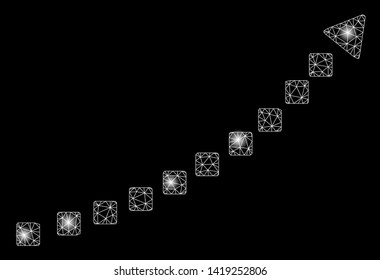 Bright mesh dotted growth trend with glow effect. Abstract illuminated model of dotted growth trend icon. Shiny wire frame polygonal mesh dotted growth trend. Vector abstraction on a black background.