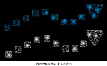 Bright mesh dotted trend lines with lightspot effect. Abstract illuminated model of dotted trend lines icon. Shiny wire carcass polygonal mesh dotted trend lines.