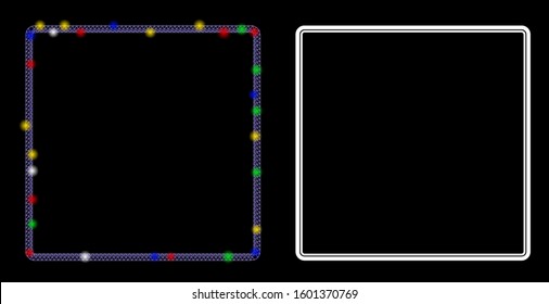 Bright mesh double rounded square frame icon with sparkle effect. Abstract illuminated model of double rounded square frame. Shiny wire frame polygonal mesh double rounded square frame icon.